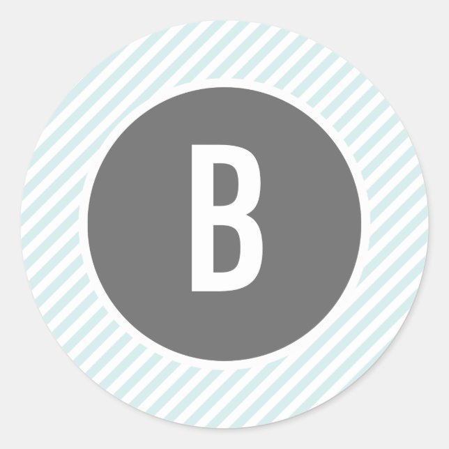 Blå Rand-monogramstift Runt Klistermärke (Framsida)