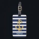 Blå Rand och Guld Anchor Nautical Bagagebricka<br><div class="desc">Blått nautiska Rand & Guld-ankarplan.
Anpassa till dina önskemål. Det är en mall. :</div>