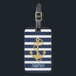 Blå Rand och Guld Anchor Nautical Bagagebricka<br><div class="desc">Blått nautiska Rand & Guld-ankarplan. 
Anpassa till dina önskemål. Det är en mall. :</div>