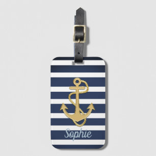 Blå Rand och Guld Anchor Nautical Bagagebricka