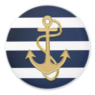 Blå Rand och Guld Anchor Nautical Knopp
