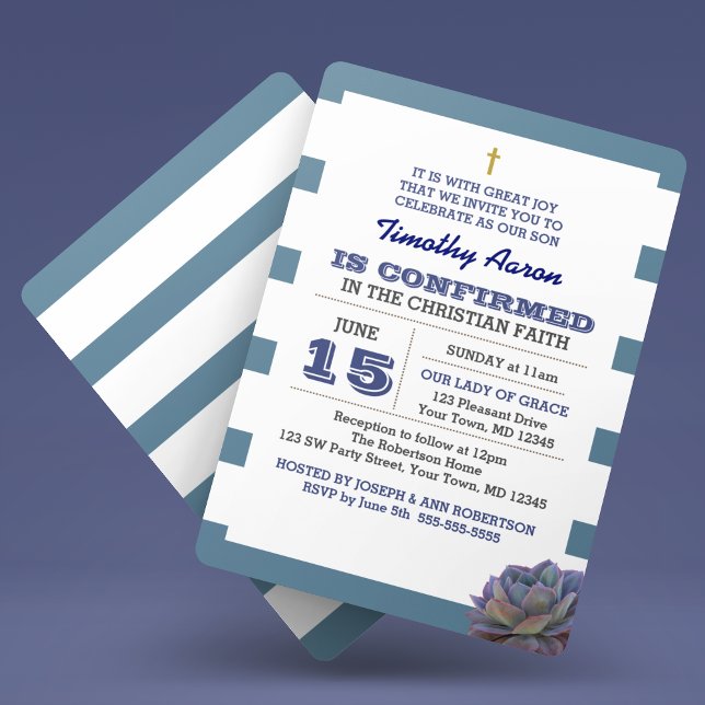 Blå rand och suckulent bekräftelseinbjudan inbjudningar (Skapare uppladdad)