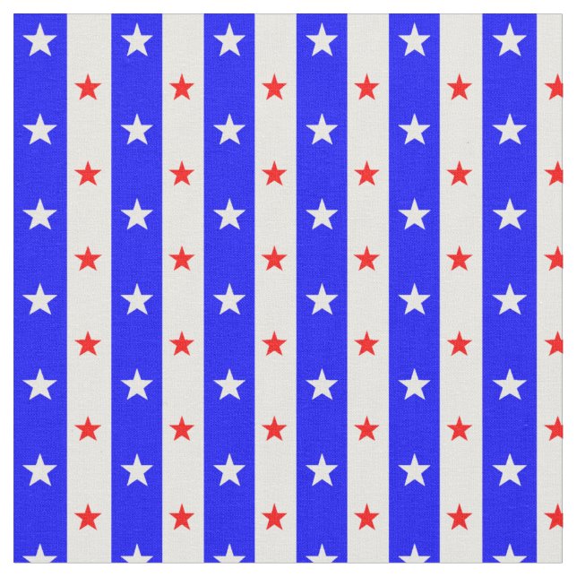 Blå Rand Red White Stars Tyg (Närbild)