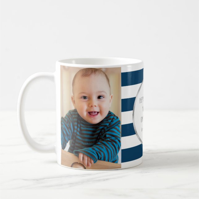 Blå Rand Silver Foto - bästa mormor jul Kaffemugg (Vänster)