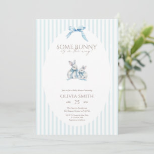Blå rand Some Bunny Baby Shower Inbjudningar