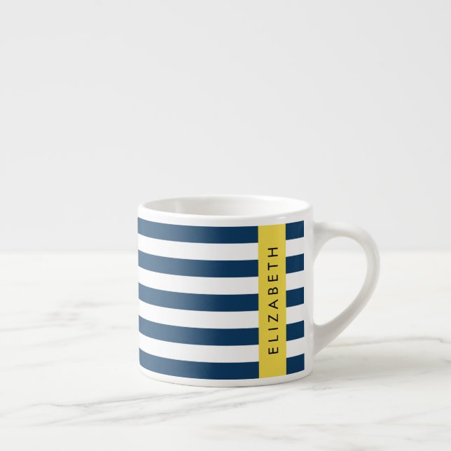 Blå Rand, stripe Mönster, ditt namn Espressomugg (Höger)