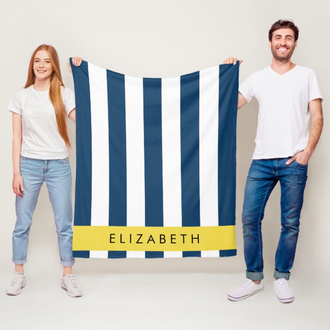 Blå Rand, stripe Mönster, ditt namn Fleecefilt (På plats)