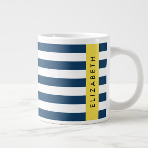 Blå Rand, stripe Mönster, ditt namn Jumbo Mugg