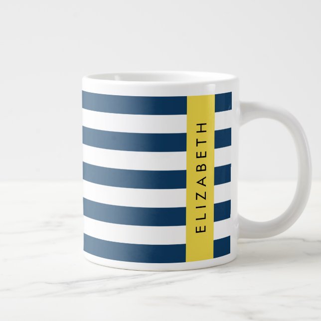 Blå Rand, stripe Mönster, ditt namn Jumbo Mugg (Höger)