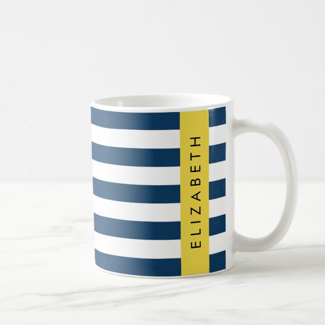 Blå Rand, stripe Mönster, ditt namn Kaffemugg (Höger)