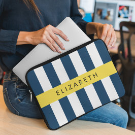 Blå Rand, stripe Mönster, ditt namn Laptop Fodral