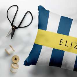 Blå Rand, stripe Mönster, ditt namn Prydnadskudde