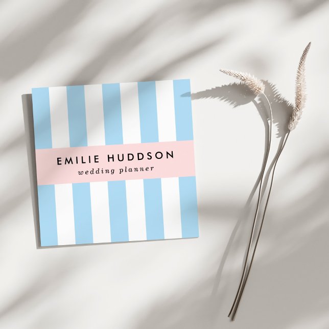 Blå Rand, vit Rand, stripe Mönster Fyrkantigt Visitkort (Skapare uppladdad)