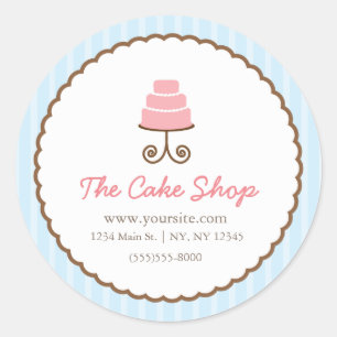 Blå Rand White Brown Cake Bakery Sticker-etikett Runt Klistermärke