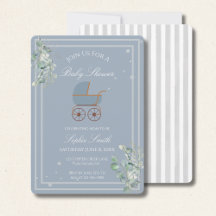 Blå Ränder Barnvagn Eukalyptus Baby Shower