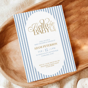 Blå Ränder Elegant Vintage Pojke Babyfirande Inbjudningar