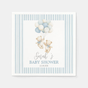 Blå Ränder Tvilling Björnar Baby Shower Servetter