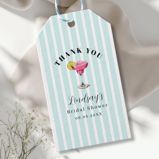 Blå randig cocktail bröllopsfest presentetikett (Blue Stripe Cocktail Bridal Shower Gift Tags)