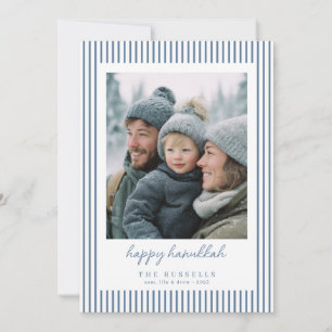Blå randig Glad Hanukkah Foto Julkort