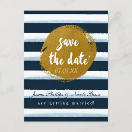 Blå randig & guld folie Save The Date vykort