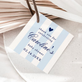 Blå randig hjärtans dag baby shower gåvor etiketter