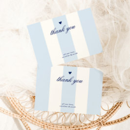 Blå randig hjärtans dag baby shower tack kort