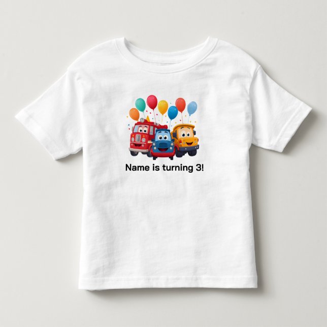 Blå Randig Lastbils Födelsedagstema T Shirt (Framsida)