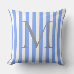 Blå Randig Personlig Monogram Initial Kudde