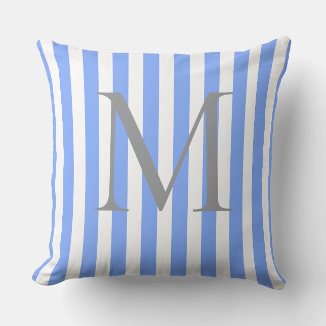 Blå Randig Personlig Monogram Initial Kudde (Framsida)
