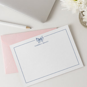 BLÅ RANDIG ROSETT COQUETTE PERSONANPASSAD ANTECKNINGSKORT