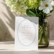 Blå randig snygg baby shower-inbjudan