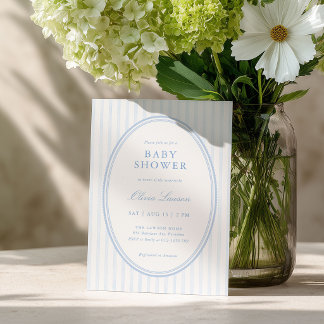Blå randig snygg baby shower-inbjudan inbjudningar