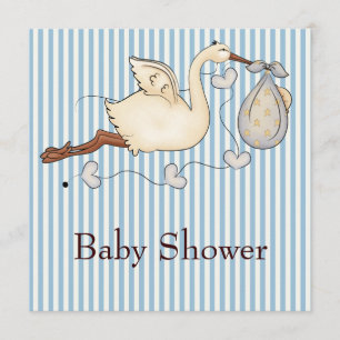 Blå randig stork Baby Boy Shower Inbjudningar