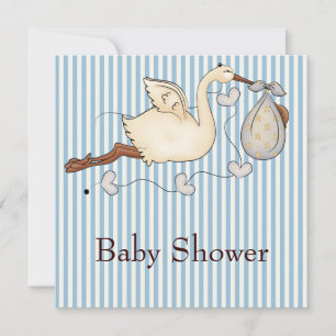 Blå randig stork Baby Boy Shower Inbjudningar