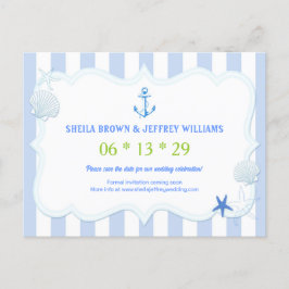 Blå randiga nautiska bröllop Save the Date Meddelande Vykort