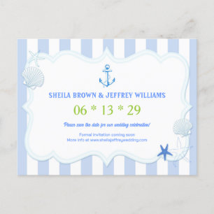 Blå randiga nautiska bröllop Save the Date Meddelande Vykort