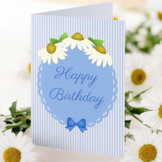 Blå randiga ränder med konblomma födelsedag kort (Say it with daisies. A fresh, original illustration that makes every birthday bloom brighter.)