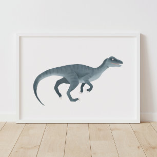 Blå Raptor Dinosaur Barnkammar Poster