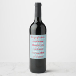 Blå recept för kärlek ingredienser valentines vinflaska etikett
