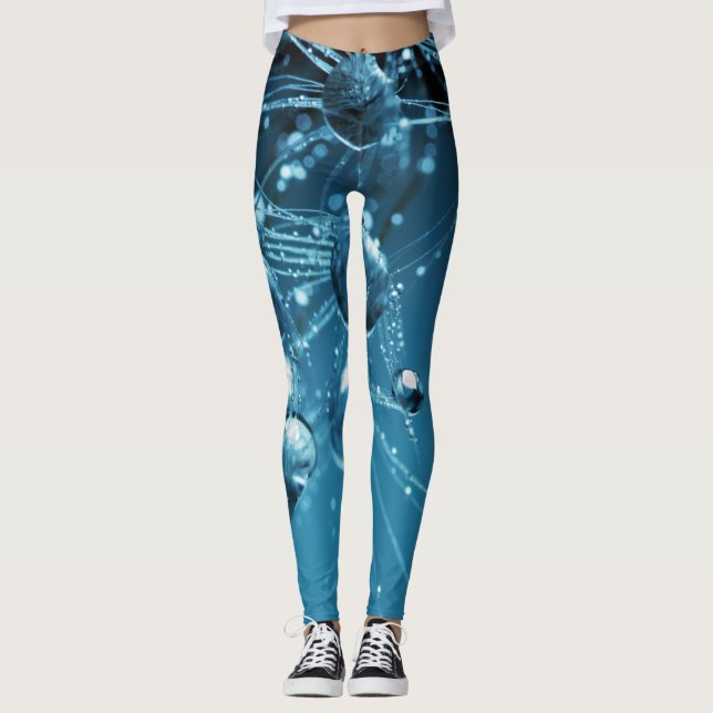 Blå, reflekterande baljformar av droplet Vatten Leggings (Framsida)
