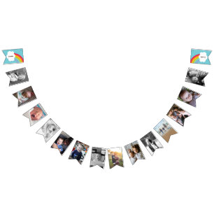 Blå regnbåge Baby 1:a födelsedagsfoto Vimplar