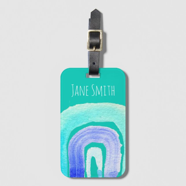 Blå regnbåge kärlek, vattenfärg bagagebricka (Framsida vertikal)