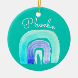 Blå regnbåge kärlek, vattenfärg julgransprydnad keramik