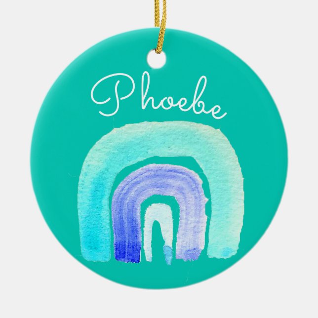 Blå regnbåge kärlek, vattenfärg julgransprydnad keramik (Framsidan)