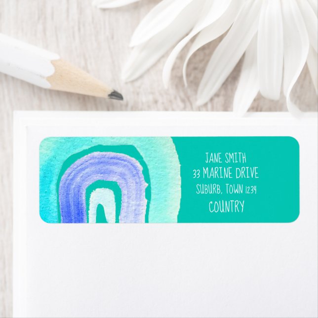 Blå regnbåge kärlek, vattenfärg returadress etikett (Insitu)