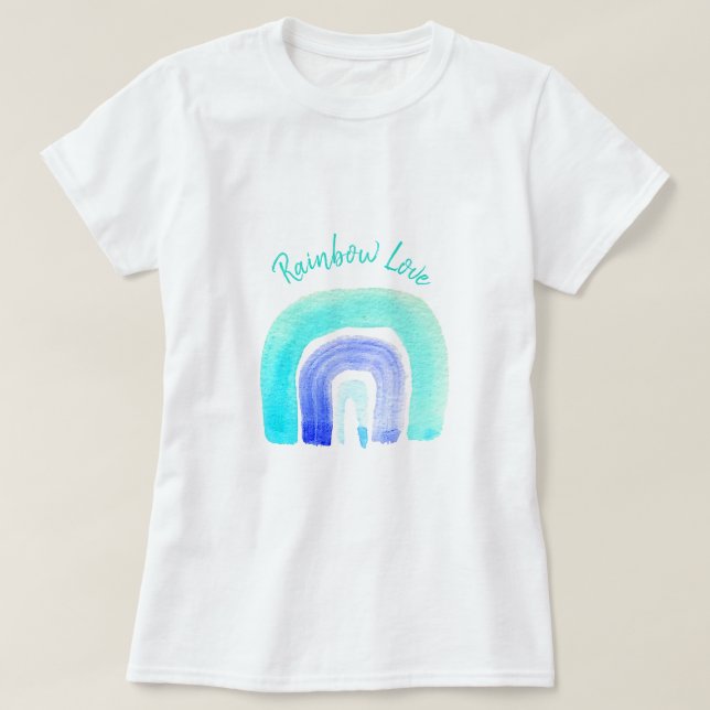 Blå regnbåge kärlek, vattenfärg t shirt (Design framsida)