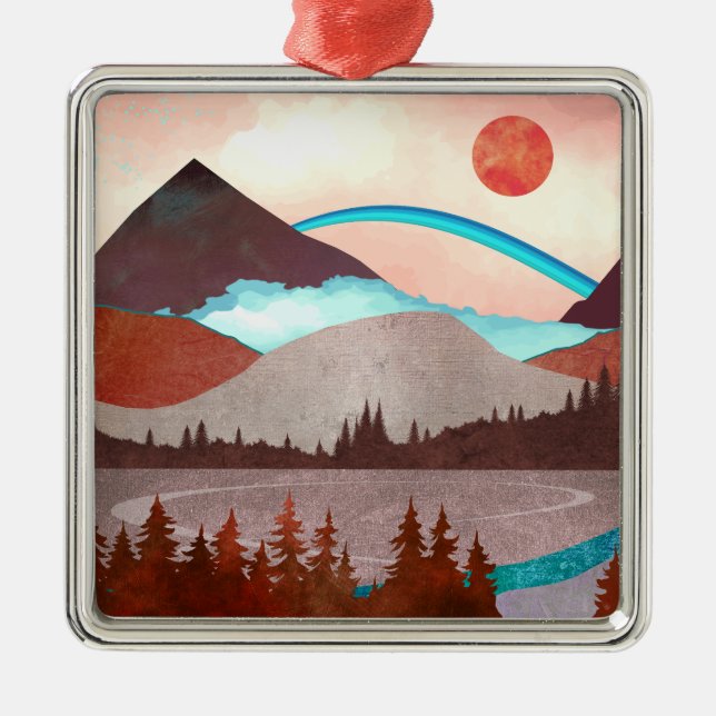 Blå regnbåge liggande julgransprydnad metall (Framsidan)