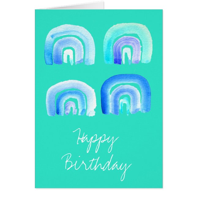 Blå regnbågsretro-turkos hälsningskort (Framsidan)