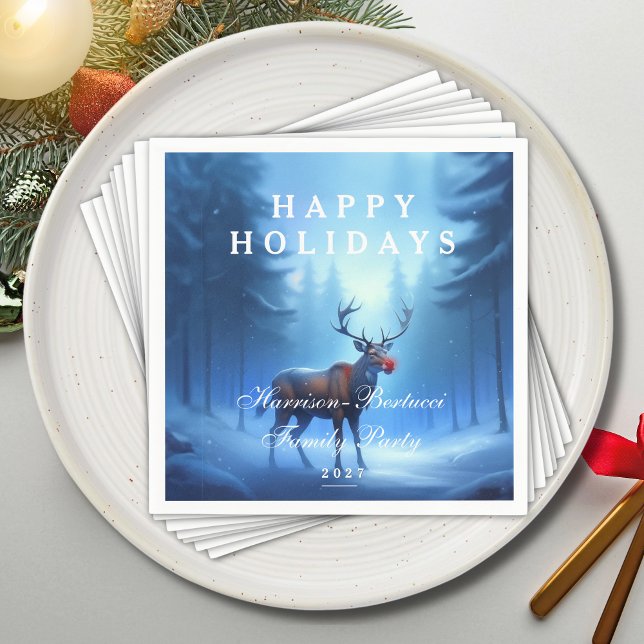 Blå Ren Familjens Glad Jul Fest Pappersservett (Skapare uppladdad)