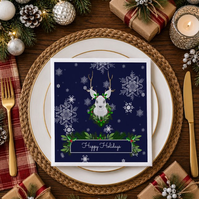 Blå Renar Pappersservetter (Blue Reindeer Paper Napkins)